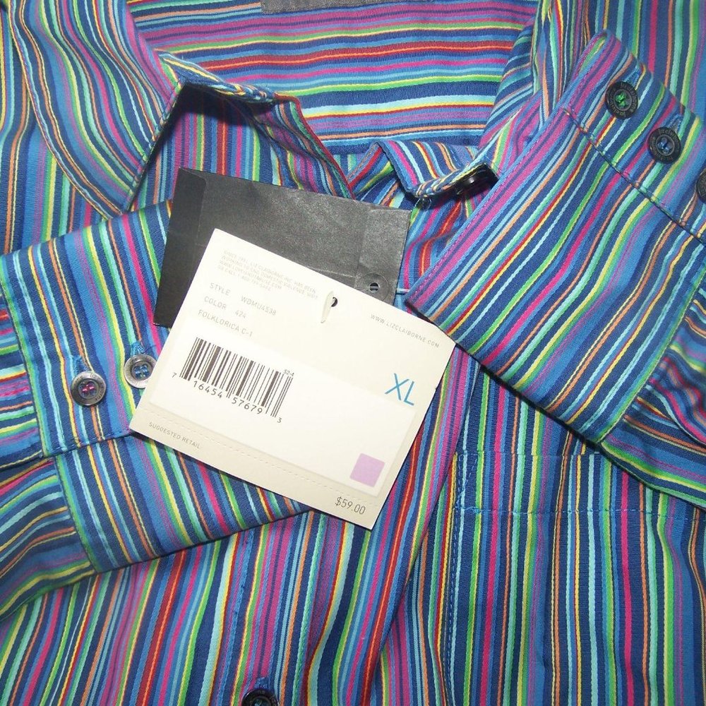 Liz Claiborne Shirt XL Striped NWT Blue - Picture 6 of 7